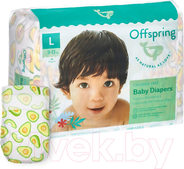Изображение товара Подгузники детские Offspring L 9-13кг Авокадо / OF01L36AVO (36шт)