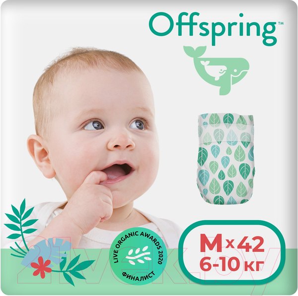 Изображение товара Подгузники детские Offspring M 6-10кг Листочки / OF01M42L (42шт)