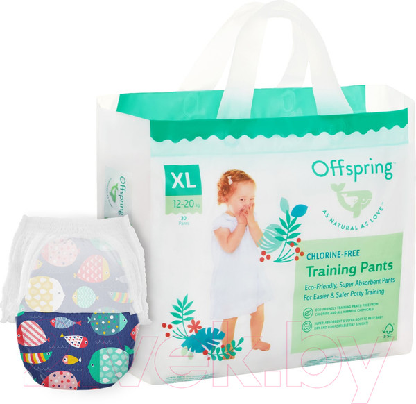 Изображение товара Подгузники-трусики детские Offspring XL 12-20кг Рыбки / OF02XLF (30шт)