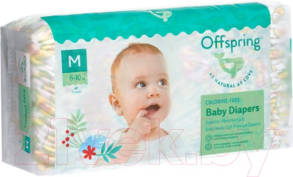 Изображение товара Подгузники детские Offspring M 6-10кг Листочки / OF01M42L (42шт)