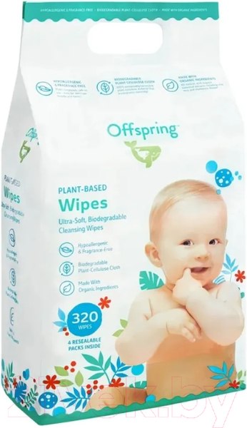 Изображение товара Влажные салфетки детские Offspring Биоразлагаемые / OF03W320 (320шт)