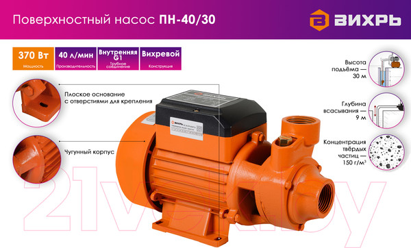 Изображение товара Поверхностный насос Вихрь ПН-40/30 (68/4/11)