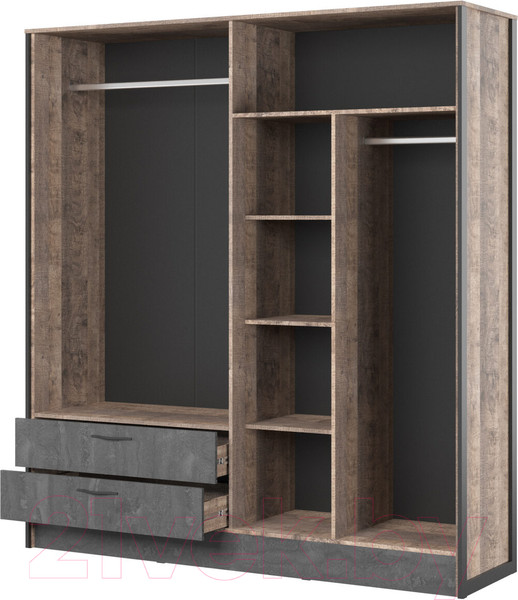 Изображение товара Шкаф НК Мебель Hugo 4-х дверный 72504914 / 72507336 (дуб гранж/железный камень)