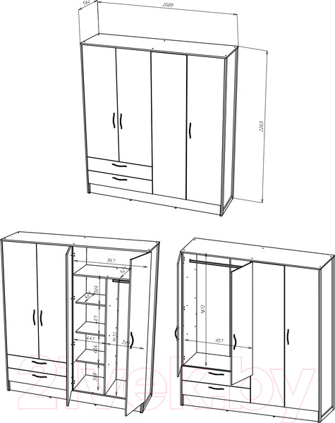 Изображение товара Шкаф НК Мебель Hugo 4-х дверный 72504914 / 72507336 (дуб гранж/железный камень)