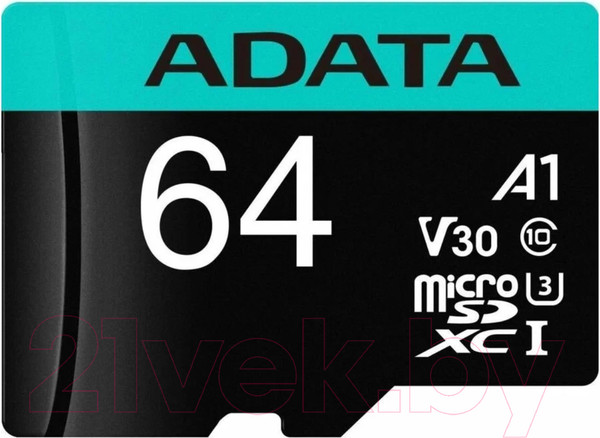 Изображение товара Карта памяти A-data Premier Pro microSDXC 64GB с адаптером (AUSDX64GUI3V30SA2-RA1)
