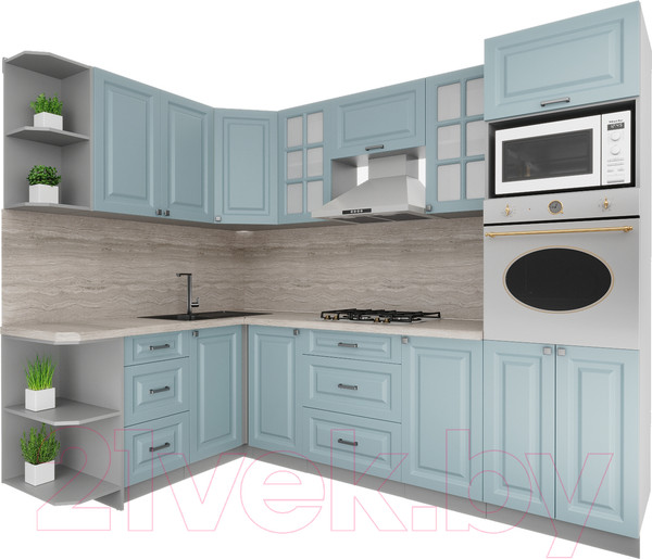 Изображение товара Кухонный гарнитур Интерлиния Мила Деко 1.68x2.6 левая (океан/океан/травертин серый)