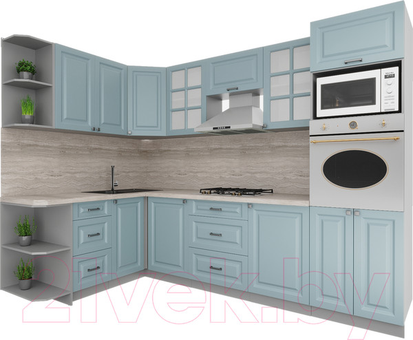 Изображение товара Кухонный гарнитур Интерлиния Мила Деко 1.68x2.8 левая (океан/океан/травертин серый)