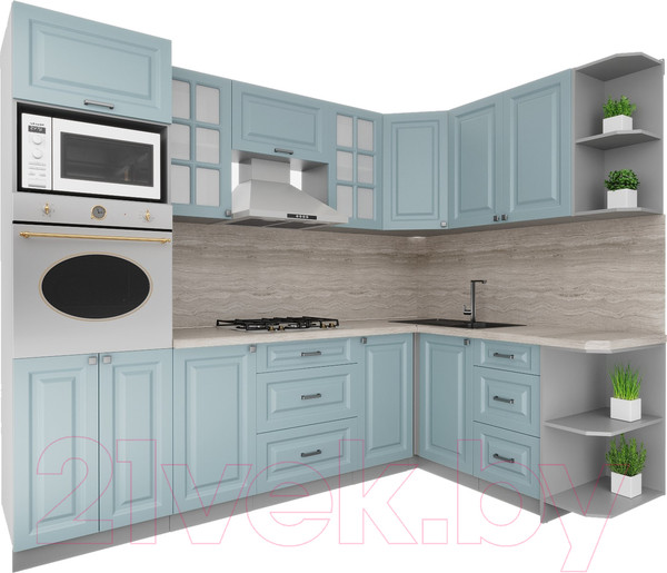 Изображение товара Кухонный гарнитур Интерлиния Мила Деко 1.68x2.6 правая (океан/океан/травертин серый)