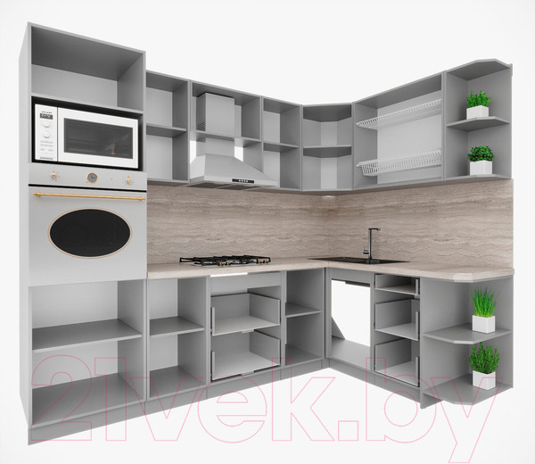 Изображение товара Кухонный гарнитур Интерлиния Мила Деко 1.68x2.6 правая (океан/океан/травертин серый)