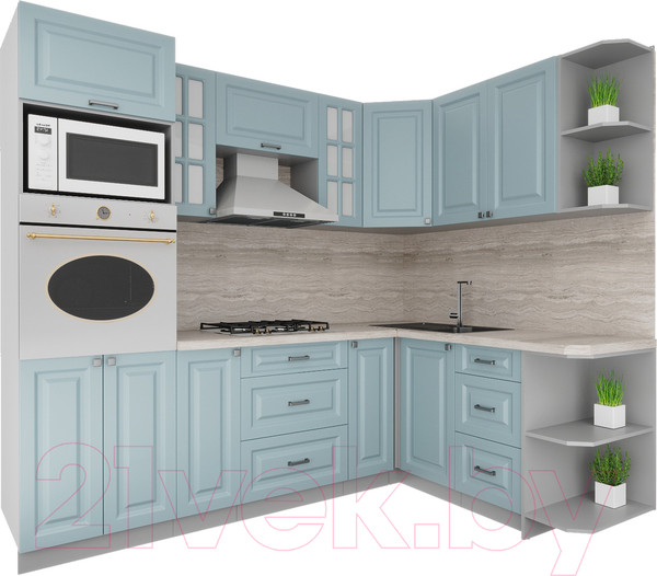 Изображение товара Кухонный гарнитур Интерлиния Мила Деко 1.68x2.4 правая (океан/океан/травертин серый)