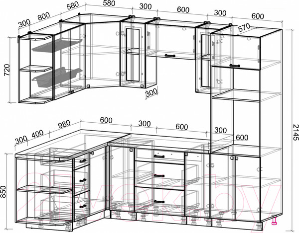 Изображение товара Кухонный гарнитур Интерлиния Мила Деко 1.68x2.4 левая (пепел/пепел/опал светлый)