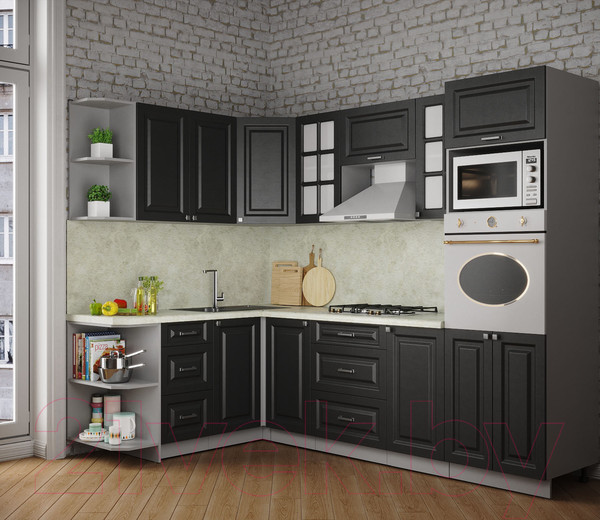 Изображение товара Кухонный гарнитур Интерлиния Мила Деко 1.68x2.6 левая (пепел/пепел/опал светлый)