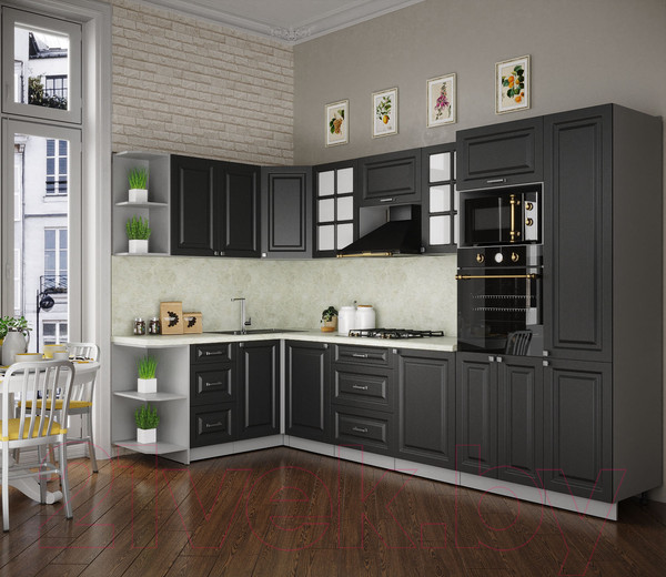 Изображение товара Кухонный гарнитур Интерлиния Мила Деко 1.68x3.2 левая (пепел/пепел/опал светлый)