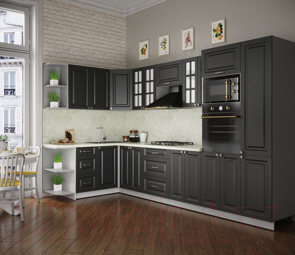 Изображение товара Кухонный гарнитур Интерлиния Мила Деко 1.68x3.4 левая (пепел/пепел/опал светлый)