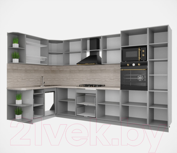 Изображение товара Кухонный гарнитур Интерлиния Мила Деко 1.68x3.4 левая (пепел/пепел/опал светлый)