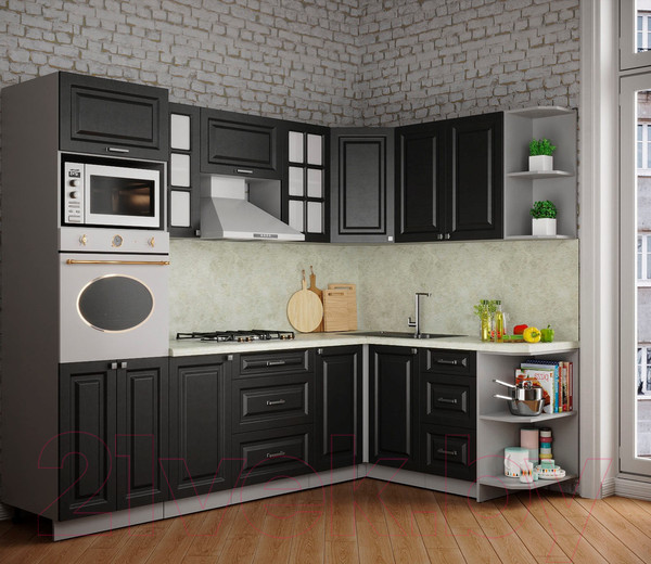 Изображение товара Кухонный гарнитур Интерлиния Мила Деко 1.68x2.6 правая (пепел/пепел/опал светлый)