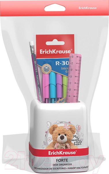 Изображение товара Настольный набор Erich Krause Forte Teddy Bear / 55736 (белый/розовый)