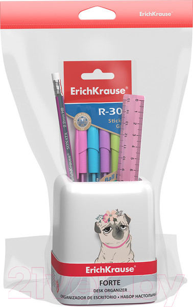 Изображение товара Настольный набор Erich Krause Forte Chilling Dog / 55737 (белый/розовый)