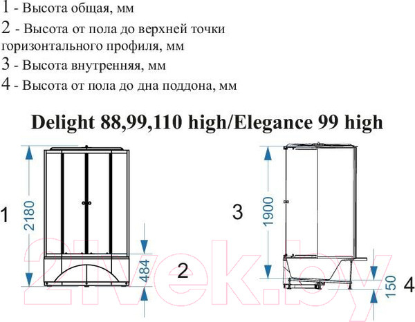 Изображение товара Душевая кабина Domani-Spa Delight 99 High / DS01D99HWM10 (белый/сатин-матированное стекло)