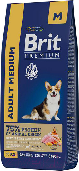 Изображение товара Сухой корм для собак Brit Premium Dog Adult Medium с курицей / 5049967 (15кг)