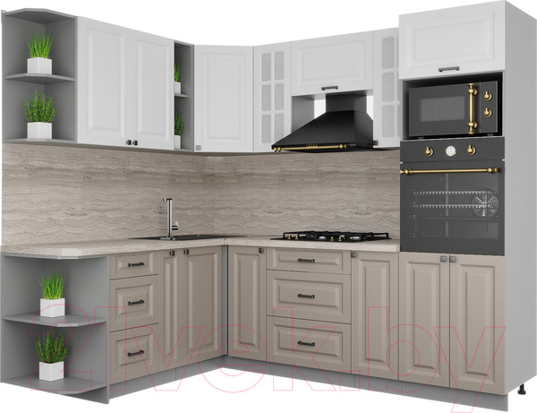 Изображение товара Кухонный гарнитур Интерлиния Мила Деко 1.88x2.4 левая (белый/луна/травертин серый)