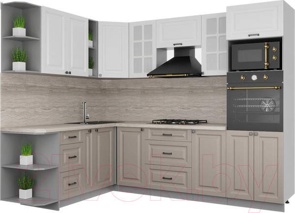 Изображение товара Кухонный гарнитур Интерлиния Мила Деко 1.88x2.6 левая (белый/луна/травертин серый)