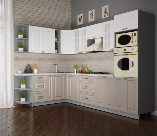 Изображение товара Кухонный гарнитур Интерлиния Мила Деко 1.88x3.0 левая (белый/луна/травертин серый)