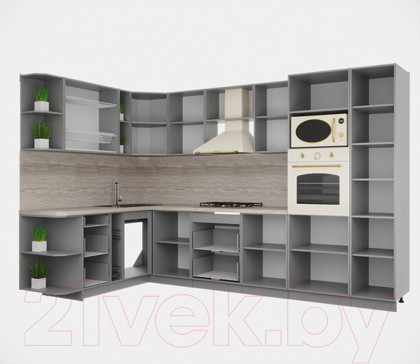 Изображение товара Кухонный гарнитур Интерлиния Мила Деко 1.88x3.2 левая (белый/луна/травертин серый)