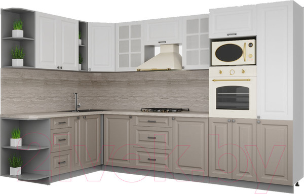 Изображение товара Кухонный гарнитур Интерлиния Мила Деко 1.88x3.2 левая (белый/луна/травертин серый)