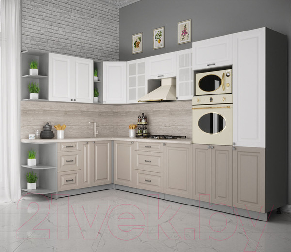 Изображение товара Кухонный гарнитур Интерлиния Мила Деко 1.88x3.2 левая (белый/луна/травертин серый)