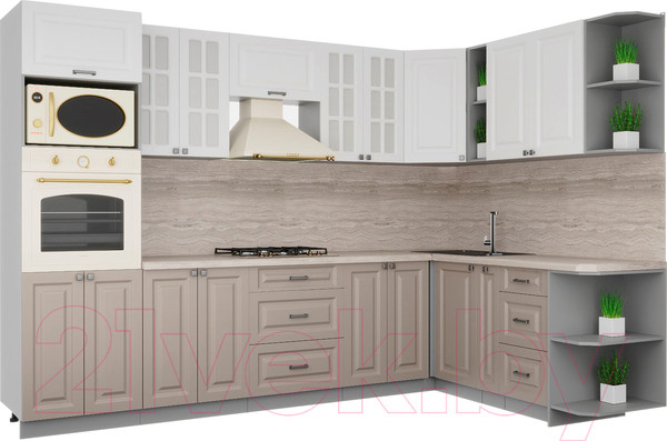 Изображение товара Кухонный гарнитур Интерлиния Мила Деко 1.88x3.0 правая (белый/луна/травертин серый)