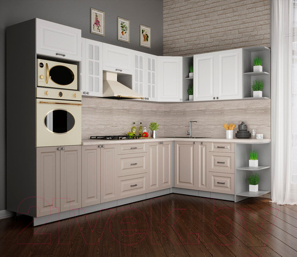 Изображение товара Кухонный гарнитур Интерлиния Мила Деко 1.88x3.0 правая (белый/луна/травертин серый)