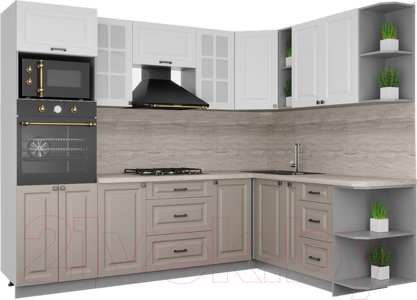 Изображение товара Кухонный гарнитур Интерлиния Мила Деко 1.88x2.6 правая (белый/луна/травертин серый)