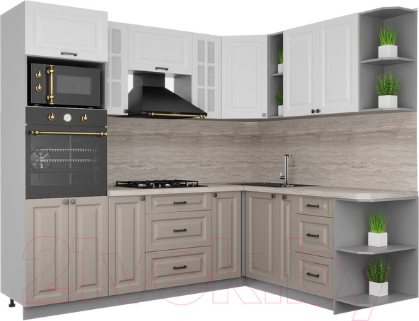 Изображение товара Кухонный гарнитур Интерлиния Мила Деко 1.88x2.4 правая (белый/луна/травертин серый)