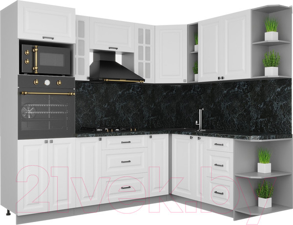 Изображение товара Кухонный гарнитур Интерлиния Мила Деко 1.88x2.4 правая (белый/белый/кастилло темный)