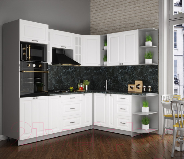 Изображение товара Кухонный гарнитур Интерлиния Мила Деко 1.88x2.4 правая (белый/белый/кастилло темный)