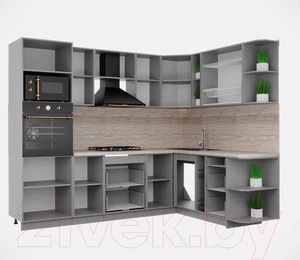 Изображение товара Кухонный гарнитур Интерлиния Мила Деко 1.88x2.6 правая (белый/белый/кастилло темный)