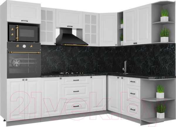 Изображение товара Кухонный гарнитур Интерлиния Мила Деко 1.88x2.6 правая (белый/белый/кастилло темный)