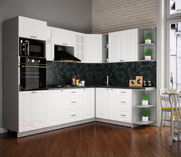 Изображение товара Кухонный гарнитур Интерлиния Мила Деко 1.88x2.6 правая (белый/белый/кастилло темный)