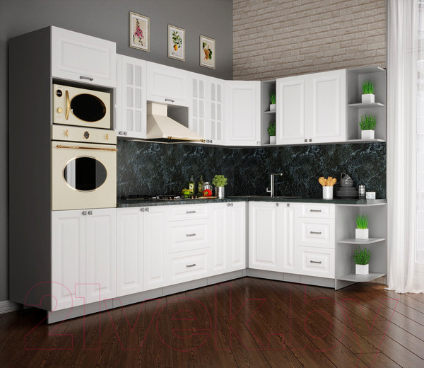 Изображение товара Кухонный гарнитур Интерлиния Мила Деко 1.88x3.0 правая (белый/белый/кастилло темный)