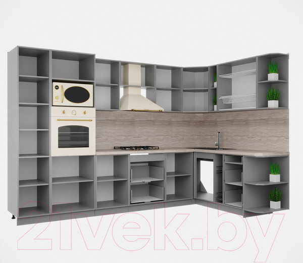 Изображение товара Кухонный гарнитур Интерлиния Мила Деко 1.88x3.2 правая (белый/белый/кастилло темный)