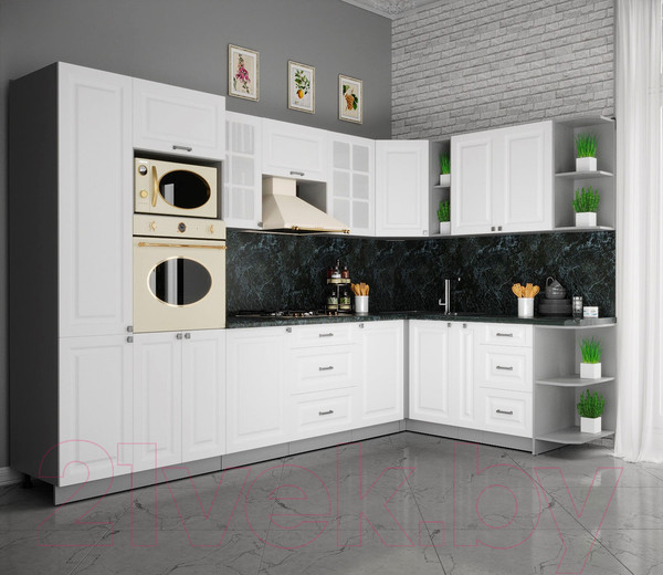 Изображение товара Кухонный гарнитур Интерлиния Мила Деко 1.88x3.2 правая (белый/белый/кастилло темный)