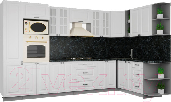 Изображение товара Кухонный гарнитур Интерлиния Мила Деко 1.88x3.4 правая (белый/белый/кастилло темный)