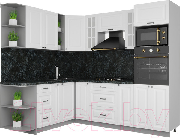 Изображение товара Кухонный гарнитур Интерлиния Мила Деко 1.88x2.4 левая (белый/белый/кастилло темный)