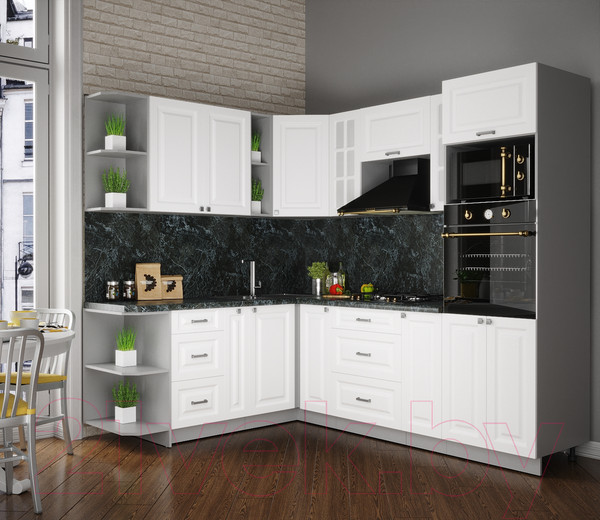 Изображение товара Кухонный гарнитур Интерлиния Мила Деко 1.88x2.4 левая (белый/белый/кастилло темный)