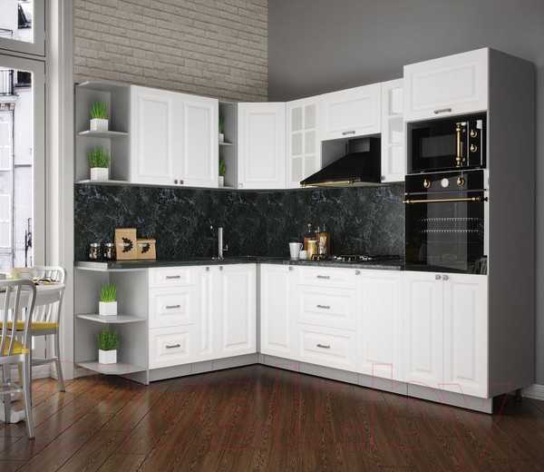 Изображение товара Кухонный гарнитур Интерлиния Мила Деко 1.88x2.6 левая (белый/белый/кастилло темный)