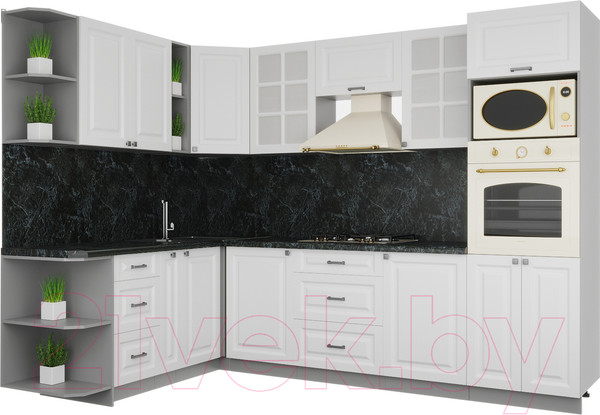 Изображение товара Кухонный гарнитур Интерлиния Мила Деко 1.88x2.8 левая (белый/белый/кастилло темный)