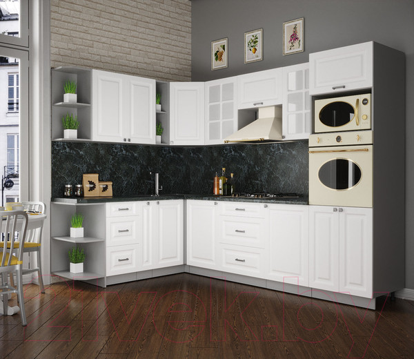 Изображение товара Кухонный гарнитур Интерлиния Мила Деко 1.88x2.8 левая (белый/белый/кастилло темный)