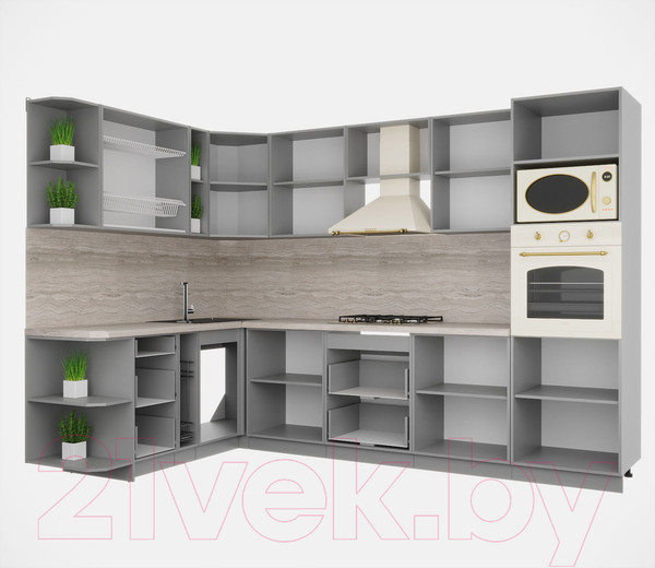 Изображение товара Кухонный гарнитур Интерлиния Мила Деко 1.88x3.0 левая (белый/белый/кастилло темный)