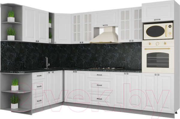 Изображение товара Кухонный гарнитур Интерлиния Мила Деко 1.88x3.0 левая (белый/белый/кастилло темный)